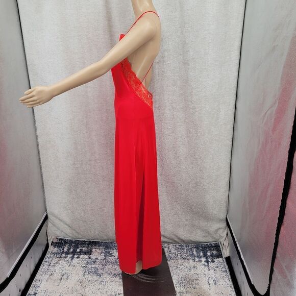 Vintage Nightgown Elegant Red Spaghetti Strap Slip Dress Open Back Lace - Picture 4 of 14